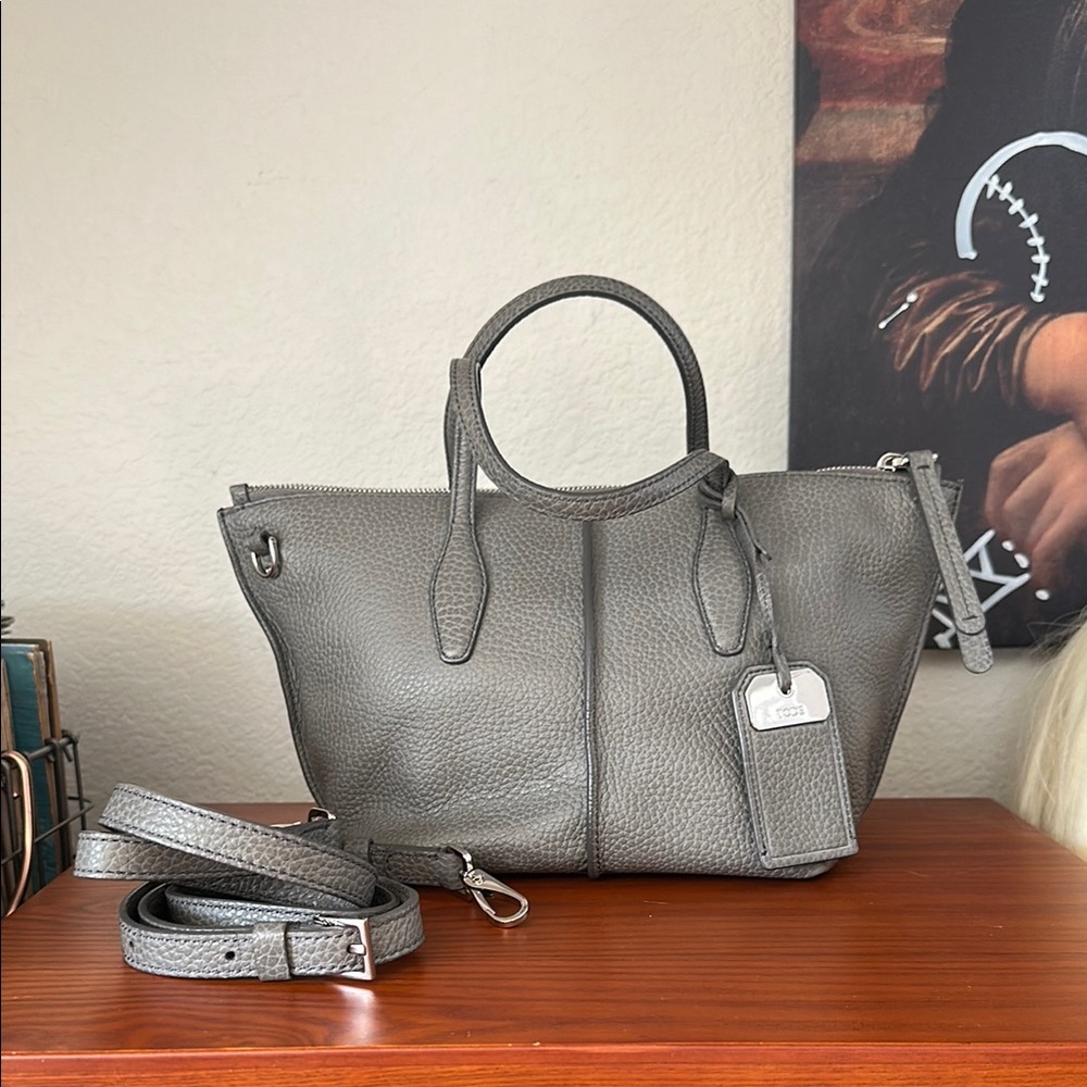 Tod's Gray Leather Bag with Detachable Strap